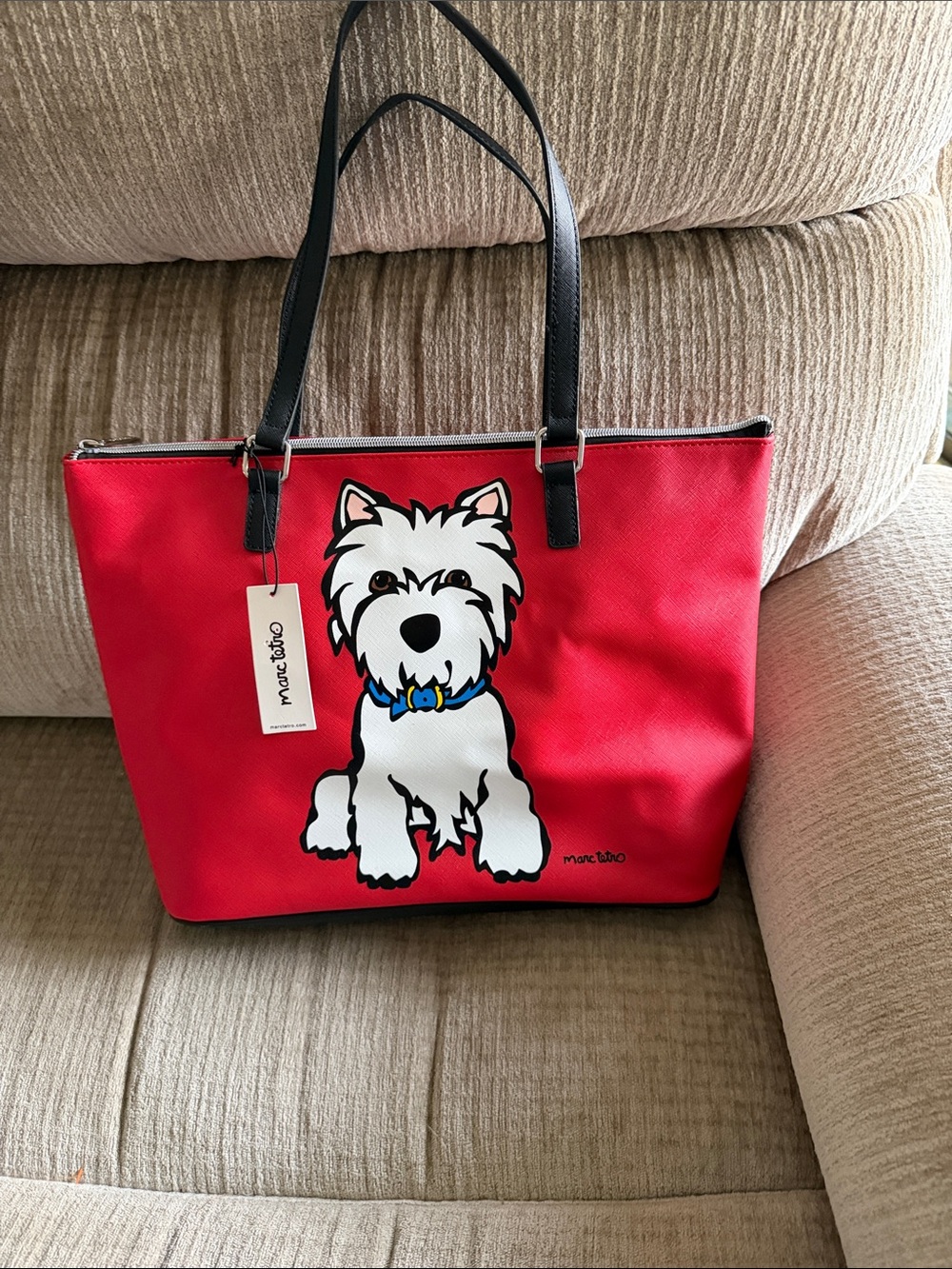 Mark Tetro Westie red Tote Bag with Dog Graphic 16 x 11 brand new tags on